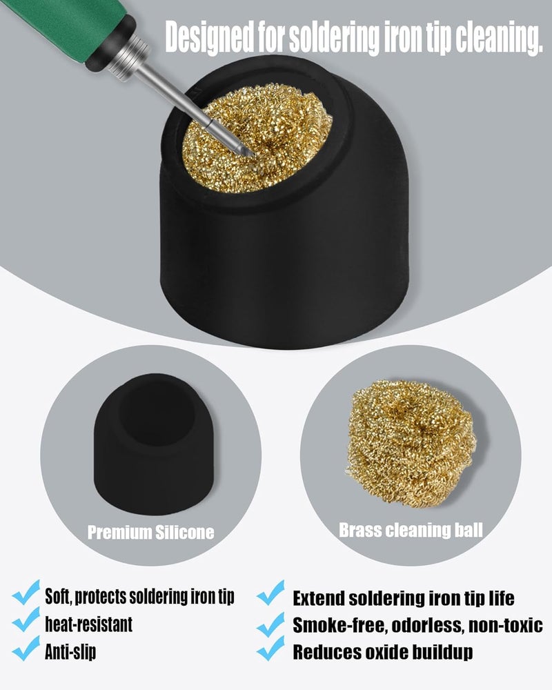 Kaisi Soldering Iron Tip Cleaner,Non-slip Silicone Holder Solder Brass Tip Cleaner Kit for Cleaning Soldering Stations,Soldering Irons Tips,With 3 solder sponge Brass Cleanr Balls (Black) - Image 5